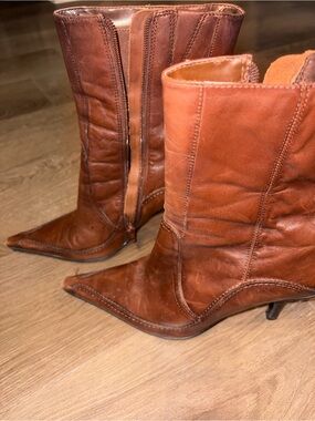 Diba Women's Cognac Leather Pointed-Toe Mid-Calf Boots